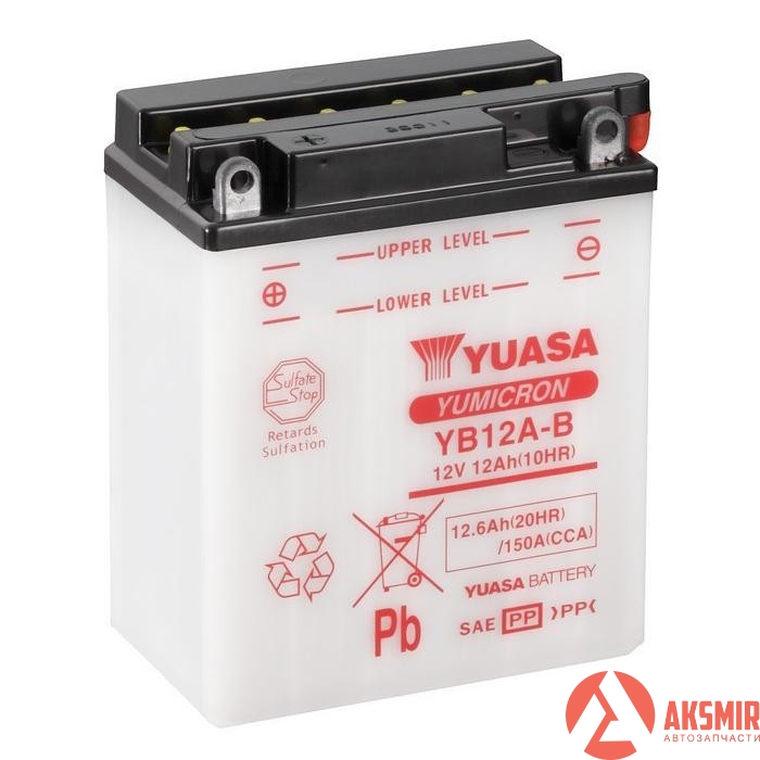 Yuasa Battery Europe) Gmb YB12A-B — МОТО Yuasa 12V 12,6Ah  YuMicron Battery  YB12A-B (сухозаряжений)